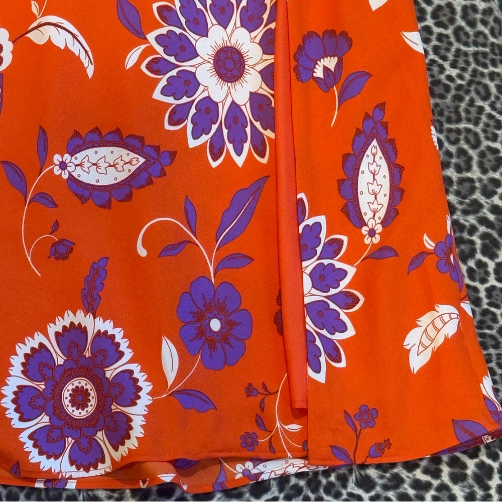 Ann Taylor Floral Button Slit Midi Slip Skirt Orange XS NWT - Picture 5 of 10
